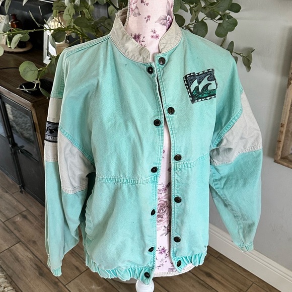 Billabong Jackets & Blazers - Billabong 90’s Canvas Mint Green and Cream Retro Bomber Jacket